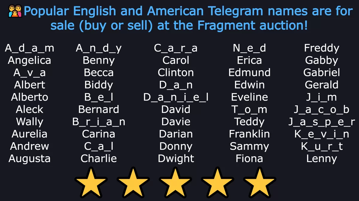 👪Popular English and American Telegram names are for sale (buy or sell) on Fragment Auction!